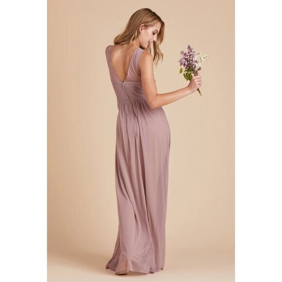 Birdy‎ Grey Ryan Sheer V Back Maxi Formal Bridesmaid Dress Mauve Medium NWT - Picture 2 of 16